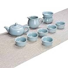 TIIAXCZ Porslin teset 10 delar teset, japanska med och 6 tekoppar Kina tekoppar te presentset för bra gåva teparty kontor återförening – blå-tekanna B