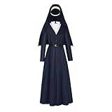 COSDREAMER Muslimsk damrock nunna kostym religiös outfit halloween skräckfilm jungfru Maria maskeradklänning för kvinnor (Storbritannien, alfa, M, vanlig, blå) (blå, XL)