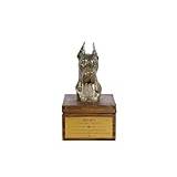 Art-Dog Handgjord Custom Dog Memorial Urna - Kallgjuten bronshundshuvud på björkbas – Långvarig personlig hundkremeringslåda – 16x28x16cm – grand danois