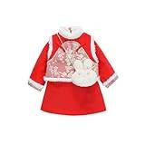 OBiQuzz småbarns-traditionell nyårs-långärmad blomtryck pälsväst med kina- och klänning med kaninficka-flickor-vinterkläder barnkläder set pojke, röd, 5-6 År