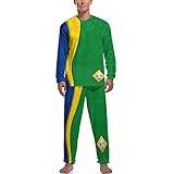 Fotboll med brasiliansk nationell flagga herrpyjamas set långärmad rund hals nattkläder mjuka myskläder pyjamas set XL