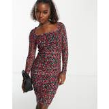 Y.A.S – Emla – Svart och rosa mönstrad klänning med långa ärmar-Flera - L