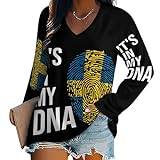 It's In My DNA Sverige flagga v-ringad skjorta för kvinnor långärmad toppar ledig lös passform blusar