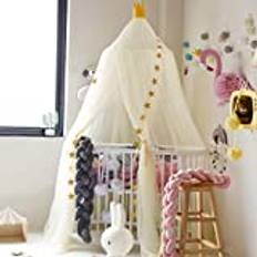 ACMEDE Sänghimmel barn hängande runt Barnsäng Canopy Baby Bed Canopy Princess Myggnät Nursery Playroom Decor Dome Premium Garn Netting Gardiner (ljusgul)