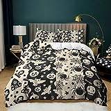 KUNOVO Grått tryckt påslakan halloween monster ultramjukt polyester sängkläder set täcke med 2 örngott, med dragkedja dubbel 238 x 218 cm