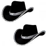 2 x vuxen dam svart paljett texan cowboyhattar: vilda västern cowgirl möhippa natt maskeradtillbehör