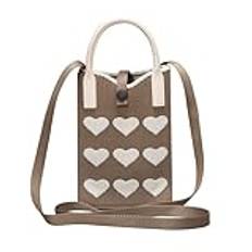 Sött hjärta mini crossbody hobo-väska, liten axelremsväska för kvinnor flickor bärväska för iPhone 15 14 13 12 Pro Max, Kaffe, Heart