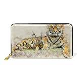 Tiger djur konst plainting plånbok äkta läder dragkedja mynt telefon handväska för kvinnor