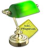 Bankirlampa av mässing – skrivbordslampa i retrostil med grön lampskärm – bordslampa för kontor – med putsduk – kontorslampa, höjd 24 cm