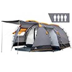 CampFeuer Tält Super+ för 4 personer | grå/svart (orange) | stort tunneltält med 2 ingångar och baldakin, 3 000 mm vattenpelare | grupptält, campingtält, familjetält