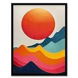 Artery8 Abstract Waves Sunset Sun Vibrant Oil Painting Living Room Bathroom Artwork Framed Wall Art Print A4
