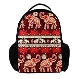 Ryggsäck för kvinnor och män, skolresor arbete ryggsäck sömlös elefanter röd religion tro, flerfärgad, 27.5x13x40cm, Ryggsäckar