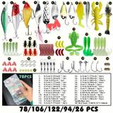 78pcs Fishing Lure Tackle Set, Including Crankbait Minnow Sequin Spinner Hard/soft Bait, Hook Sinker, Swivel Ring And More