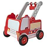labebe Röd brandbil lära-gå-vagn trä baby push pull löpning leksak med hjul för pojke från 1 år