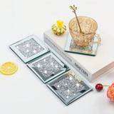 SHEIN 4pcs Luxury Style Glass Insulated Coasters Set, Crushed Diamond Square Cup Mat, Shiny Square Glass Mirrored Coaster, Home Decor