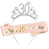 Daxlizy 30. Födelsedag krona skärp, födelsedagskrona tiara prinsessa krona med strass Happy Birthday-skärp av satin möhippa set för 30. Födelsedagsflicka dekoration present