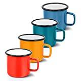 Herogo emalj kopp set om 4, 350 ml kaffekoppar koppar röd/blå/grön/gul, porslin emalj tekoppar kaffekoppar set med handtag för camping, hus, fest, kontor, återanvändbar och bärbar
