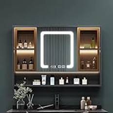 Spegelskåp Badrum Spegelskåp, 80 * 70 cm rektangulärt spegelskåp med ledbelysning och anti-dim, väggmonterad spegeltoalett Medicinskåp med 2/3 dörrar, touch (B 90 * 70cm)