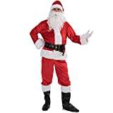 7 st blad tomtedräkt vuxen jultomte kostym Cosplay vanor jacka byxor & bälte & stövlar & mössa & sammetshandskar och skägghandskar för kväll (L, röd)