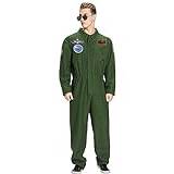 IKALI Aviatörskostym för män, vuxen, pilot, fin klänning, outfit för halloween, jul, karneval, fest, kaki-grön, M