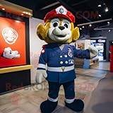 REDBROKOLY Marinblå brandman maskot kostym karaktär klädd med en cardigan och pannband