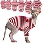 Hårlös katt bomullskläder, Sphynx andningsbar sommar T-shirts randig väst husdjurskläder, mjuka töjbara hudvänliga kattkläder kattpyjamas jumpsuit för Sphynx, Cornish Rex, Devon Rex Peterbald