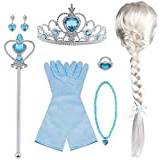 Vicloon 6st Princess Dress-Up Accessoarer för Elsa Kostym med fläta/handskar/ring/örhänge/tiara/magisk trollstav, 3-10 år