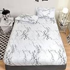 King Size Fitted Sheet,Brushed Printed Deep Pocket Fitted Sheets, Soft Polyester Fiber Mattress Protector Cover Pillowcase,Marble 2,Queen 153x203*30cm (3pcs)