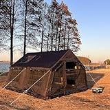 Extra stort uppblåsbart campingtält, 13㎡ Glamping-tält Enkel installation 4-säsongs vindtätt utomhusbomullstält med kaminuttag och nätfönster och pump