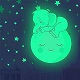 HGDESIGN® Väggtatuering lysande väggklistermärken lysande klistermärken sovande elefant på månen babyrum barnrum barn baby pojke flicka väggklistermärke väggdekoration självhäftande