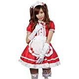 Dam hembiträde anime cosplay kostym kläder lång klänning med förkläde och huvudbonad, Alice i Underlandet maskeradklänning, Lolita hembiträde cosplay kostymer halloween maskeradset kit förkläde (röd, 2XL)