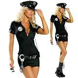 Halloween polis cosplay kostym kvinna polis uniform poliser kläder set fest utklädning svart – L