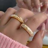 SHEIN 2pc French Style Deluxe Sweet & Luxe Copper Open Ring Setfor Women With Faux Pearl Decoration