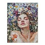 Artery8 Woman Laying in Spring Flower Field Mosaic For Living Room Unframed Wall Art Print Poster Home Decor