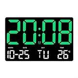 Lioaeust digital väggklocka, multifunktionell väggklocka, väckarklocka, temperaturtid, datum veckovisning för kontor heminredning (grön)
