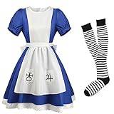 AmanMing Game Madness Returns Alice cosplay kostym Alice prinsessklänning hembiträde förkläde klänning med strumpor kostym (blå, liten)