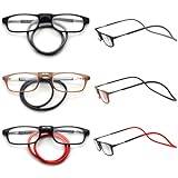 Vevesmundo Magnetiska läsglasögon runt halsen, klämma, lätt, magnetlås, kvinnor, män, läshjälp, glasögon med magnet, Set med 3 läsglasögon, 2.25
