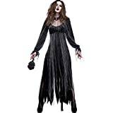 JOMA E-Shop Halloween kvinnor svart zombie kostym fin klänning lång längd, L, Svart