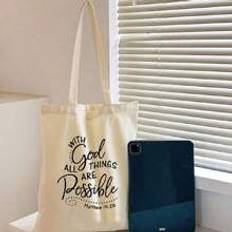 "With God All Things Are Possible" Print Minimalist Lightweight,Portable,Classic,Casual Fashion Solid Color Tote Bag Shopping Original Unisex Travel B