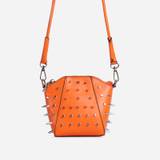 Storm Studded Detail Cross Body Bag In Orange Faux Leather,, Orange