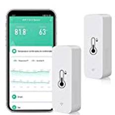 WiFi hygrometer termometer sensor: Smart temperaturfuktighetsmätare, med fjärrkontroll och TUYA APP-aviseringsvarning, hög precision inomhustermometer ingen hubb krävs, fungerar med Alexa (2-pack)
