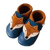 Pantolinos krypskor djur tillverkade av eko-läder, tillverkade i Tyskland, lära-gå-skor som gåva till pojkar och flickor, babyskor av läder, mjuka lädertofflor slip-skor tofflor, Räv tobagoblå indisk,