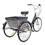 Quiltern 24 tums trehjuling för vuxna 3-hjulingar cykel 8-växlad med shoppingkorg trehjuling, trehjuling i staden för utomhussporter