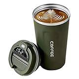 Smart Temperaturdisplay Kaffekopp, 304 Rostfritt Stål Isoleringskopp Bärbar Smart Kaffetermos Smarta Koppar Resemugg Vakuummugg 2:a för Hemmakontor Resebil Camping (Grön)