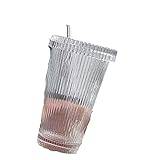 ASADFDAA Glaskoppar Stripe Glass Cup with Lid Straw Drinking Chic Mugs Milk Coffee Drinkware Tea Birthday Gifts whiskey Glasses