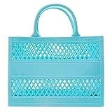 Mode stor kapacitet PVC shopping tygväska gummi silikon strandväska stor kuvertplånbok för kvinnor med handledsrem, Ljusblått, En storlek