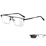 Glasögon fotokrom progressiva läsglasögon, UV400-skydd, solläsglasögon, datorfjädergångjärn för kvinnor och män, utomhus körskyddsglasögon (färg: Svart, storlek: +2,5)