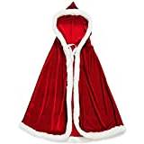 ITODA Jul mantel med huva cosplay kostym jultomten röd sammet cape cardigan kappa utklädnad fin klänning fest rock med hatt för halloween jul fest barn vuxna