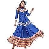 Bianriche mexikanska nationella kostymer maskeradkläder utklädning kvinnor blå kläder för fest halloween cosplay rollspel, L