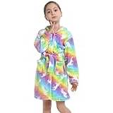 Z-YQL Barnbadrock för flickor, morgonrock med huva, nattlinne i fleece, bekväm flanell, färgglad rock, 8-9 År